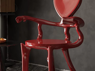 Red Single Chair With Unique Curved Arms And Glossy Artistic Design In Modern Room 3d model