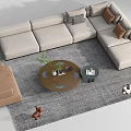 Light Colored L Shaped Sofa Coffee Table Set With Throw Pillows On Gray Rug 3d model