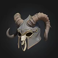 Ram Horned Skull Helmet With Metallic Armor And Detailed Design Structure