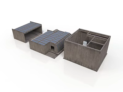 Grey Modular Industrial Style Buildings With Solar Panel Roofs And Box Shaped Structure 3d model