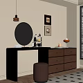 Modern Dressing Table With Round Mirror Drawers And Decorative Stool Setup 3d model