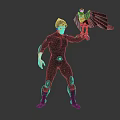 Action Character In Black Tech Outfit Holding Winged Bird Creature Toy Model