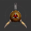 Golden Mechanical Creature Character With Red Eye Clawed Legs And Top Metal Rod