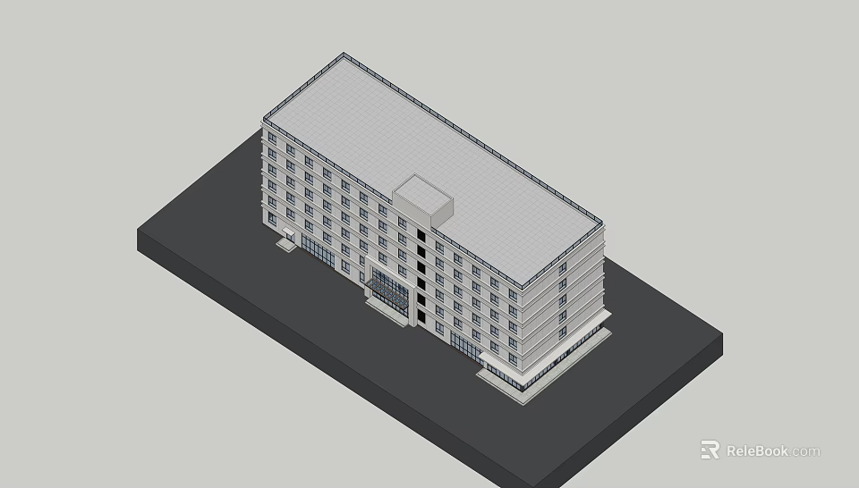 Modern Multi Storey Office Building Exterior With Flat Roof And Windows 3d model 