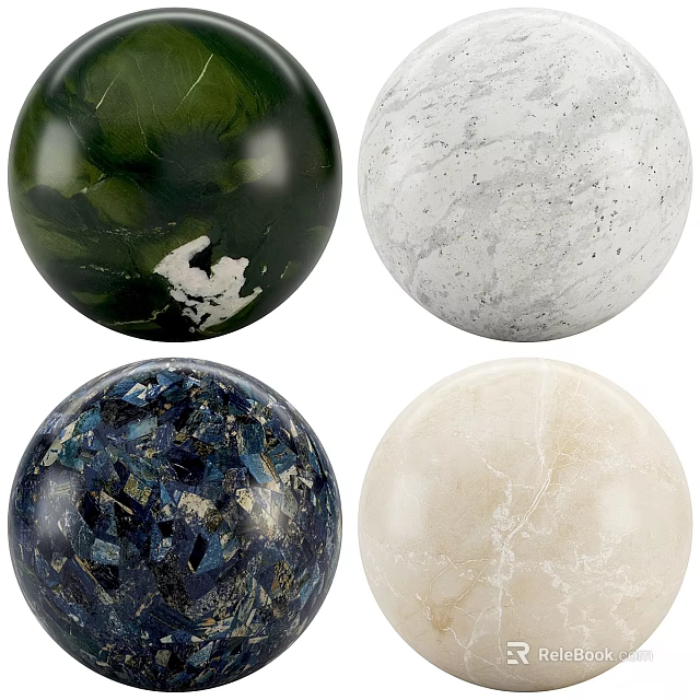 Spherical Decorative Components With Green White Gray Blue Marble Textures For Home Design 3d model 