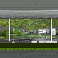 MOSAIC CENTER Main Entrance Gate with Modern White Columns and Outdoor Seating Area Amid Greenery
