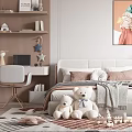 Cozy Kids Bedroom With Soft Bed Teddy Bears Desk Chandelier And Wall Painting