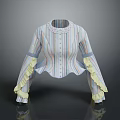 Colorful Striped Shirt With Lace Collar Ruffled Cuffs And Button Details