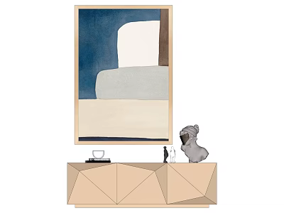 Geometric Beige Cabinet with Abstract Painting Koala Figurine Cup and Decorative Items 3d model