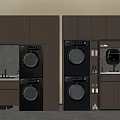 Modern Dark Brown Balcony Cabinet with Stacked Washing Machines and Storage