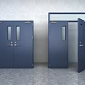 Blue Steel Doors With Double And Open Single Design In Gray Interior