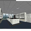 Laboratory Interior Design With Lab Benches Fume Hoods Storage Cabinets Windows And Warning Lines