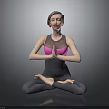 Woman in Lotus Yoga Pose With Hands Namaste Wearing Black Pink Activewear on Gray Background