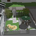 Beautiful Courtyard Garden Design With Outdoor Seating White Umbrella And Lush Green Plants