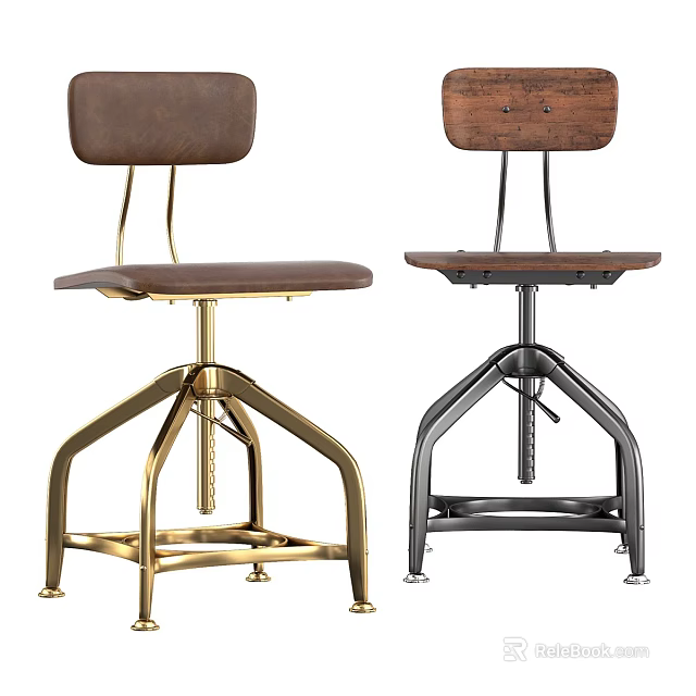 Modern Bar Stools With Gold Black Metal Frames Leather Seats And Wooden Backs 3d model 