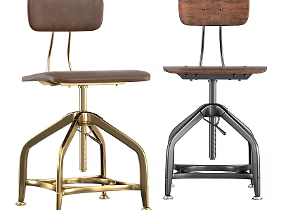 Modern Bar Stools With Gold Black Metal Frames Leather Seats And Wooden Backs 3d model