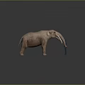 Brown Elephant With Tusks Interacting With Small Figure On Gray Background And Reflective Surface 3d model