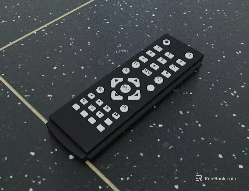 TV Remote Control As Essential TV Accessory With Black Body And White Buttons On Tabletop 3d model 