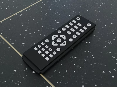 TV Remote Control As Essential TV Accessory With Black Body And White Buttons On Tabletop 3d model