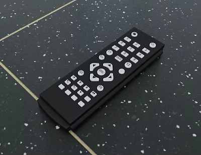 TV Remote Control As Essential TV Accessory With Black Body And White Buttons On Tabletop 3d model