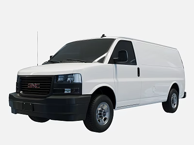 White GMC Commercial Cargo Van With Black Front Grille And Side Doors For Business Use 3d model