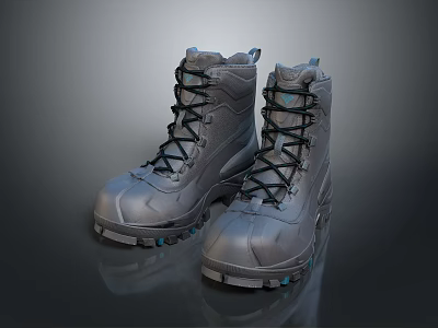 Practical Gray High Top Outdoor Boots With Black Laces And Durable Soles 3d model