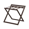 Dark Foldable Stool With Slatted Seat And Metal Crossed Legs Frame Design