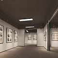 Ancient Landscape Painting With Animals Displayed In Modern Gallery With Lights