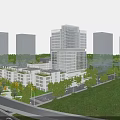 Modern Industrial Park With High Rise Buildings Greenery And Urban Evening Lighting