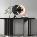 Modern Minimalist Console Table With Circular Ring Light Decorative Plant And Small Ornaments 3d model
