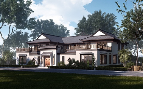 Chinese style single-family villa courtyard villa appearance 3d model