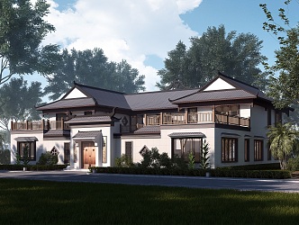 Chinese style single-family villa courtyard villa appearance 3d model