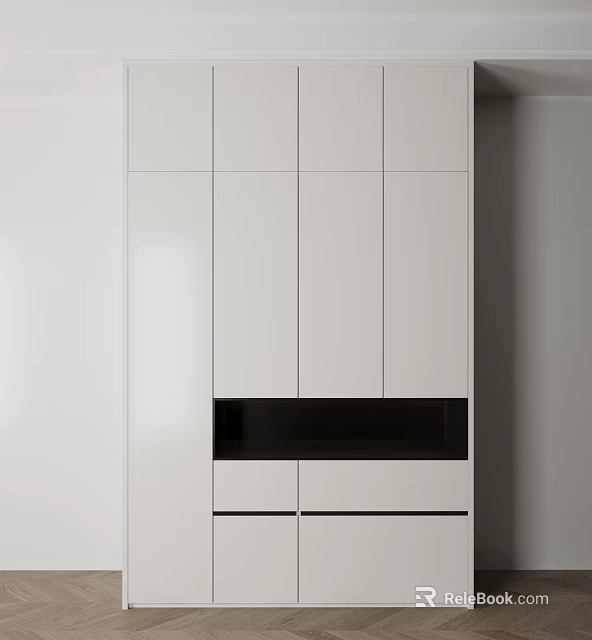 Modern White Wardrobe With Upper Lower Cabinets And Black Middle Panel Design 3d model