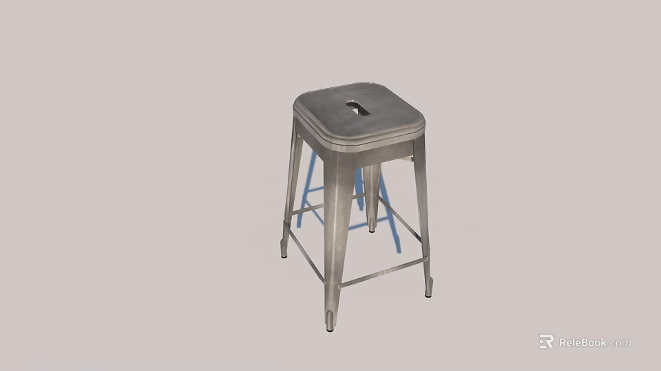 Modern Square Seat Metal Kitchen Bar Stool With Silver Frame And Footrest 3d model 