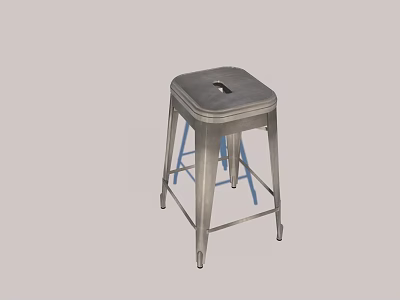 Modern Square Seat Metal Kitchen Bar Stool With Silver Frame And Footrest 3d model