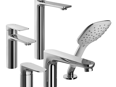 Modern Chrome Shower Head Fixtures With Handheld Sprayer And Faucet Set Design 3d model