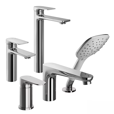 Modern Chrome Shower Head Fixtures With Handheld Sprayer And Faucet Set Design 3d model