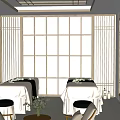 Modern SPA Sauna with Massage Beds Wooden Partitions Large Windows Mountain View and Warm Lighting