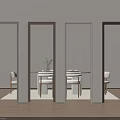 Four Different Colored Door Frames Revealing Dining Area With Table Chairs And Plant Vase