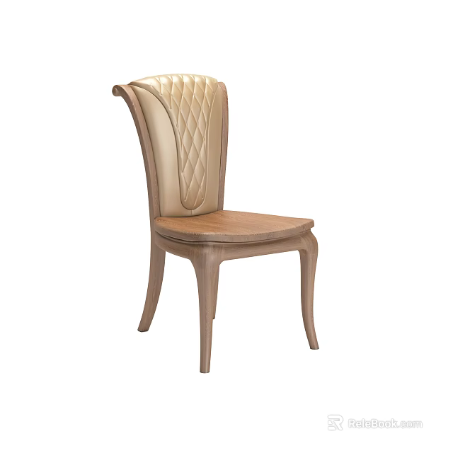 Elegant Dining Chair With Quilted Leather Backrest And Wooden Frame 3d model 