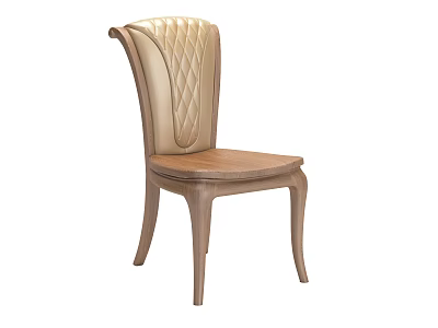 Elegant Dining Chair With Quilted Leather Backrest And Wooden Frame 3d model