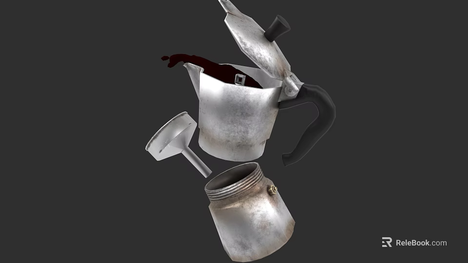Rustic Metal Coffee Pot Kitchenware With Funnel Lid And Body Parts 3d model 