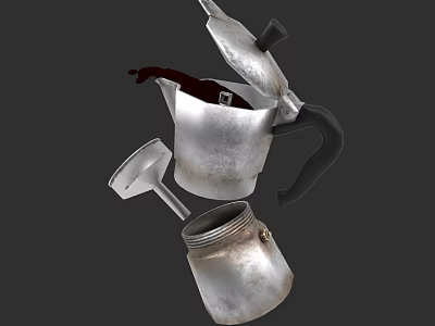 Rustic Metal Coffee Pot Kitchenware With Funnel Lid And Body Parts 3d model