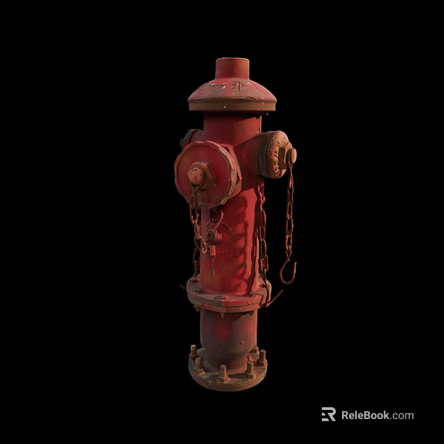 Red Fire Hydrant With Chains As Essential Fire Safety Equipment 3d model 