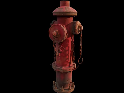 Red Fire Hydrant With Chains As Essential Fire Safety Equipment 3d model