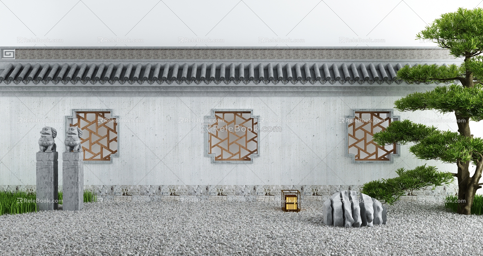 New Chinese-style Enclosure Courtyard Landscape Wall 3d model