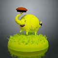 Cartoon Style Yellow Elephant Figurine With Red Object On Trunk And Green Grass Base