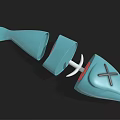 Blue Segmented Fish Toy Model With X Eyes And Connecting Parts