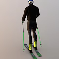 Men Wearing White Helmets Goggles Black Ski Outfits With Green Poles On Skis