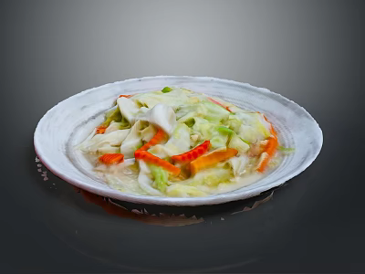 Colorful Fresh Vegetable Salad With Cabbage And Carrots On White Plate 3d model